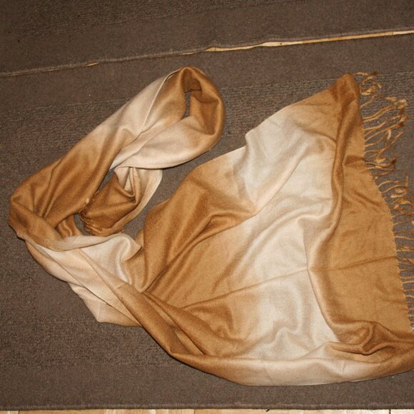 Pashmina Cream Earth Tones Fringe 100% Pashmina Winter Long Wrap Scarf - Picture 6 of 8